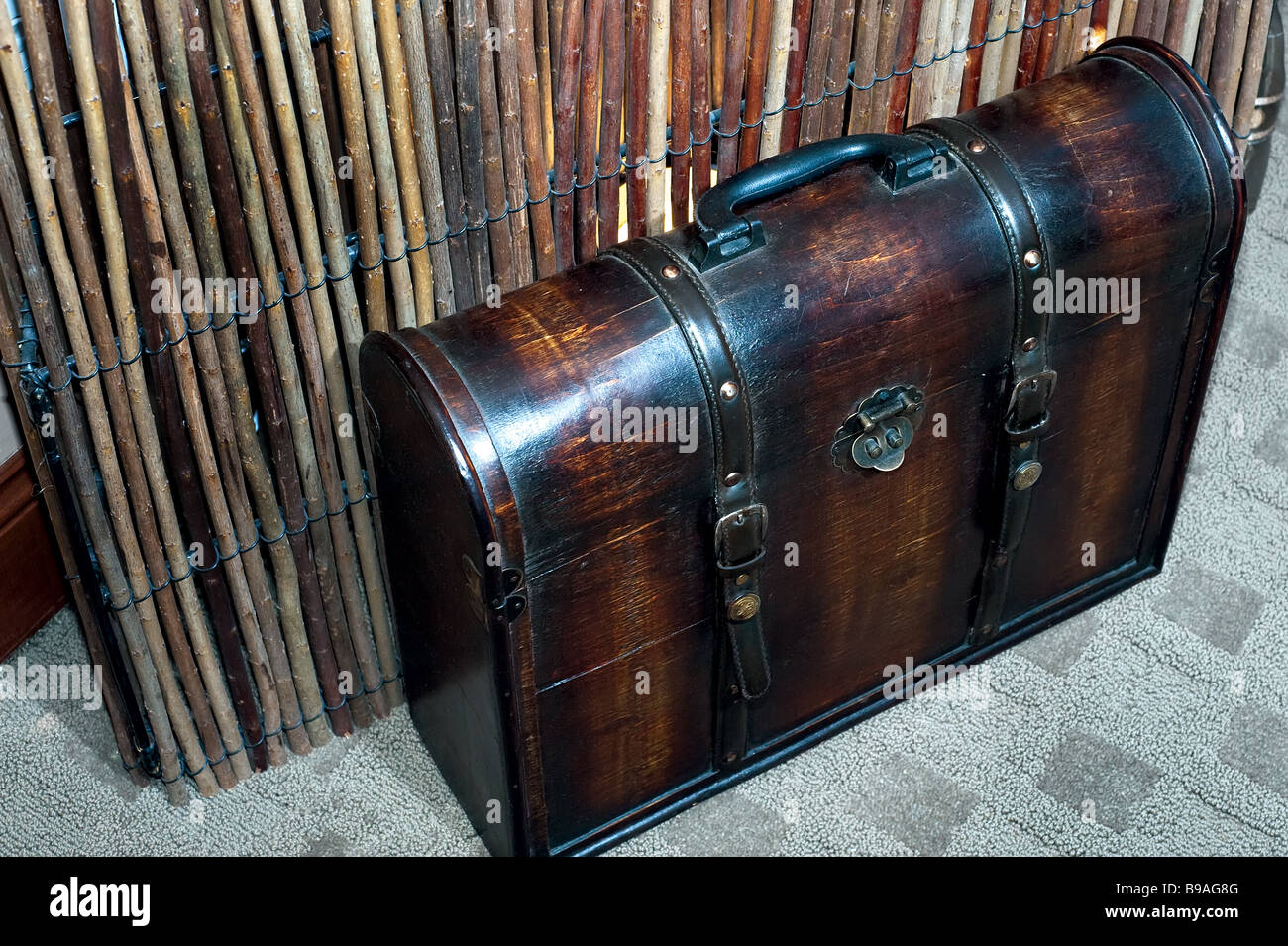 Wooden decorative briefcase Stock Photo - Alamy