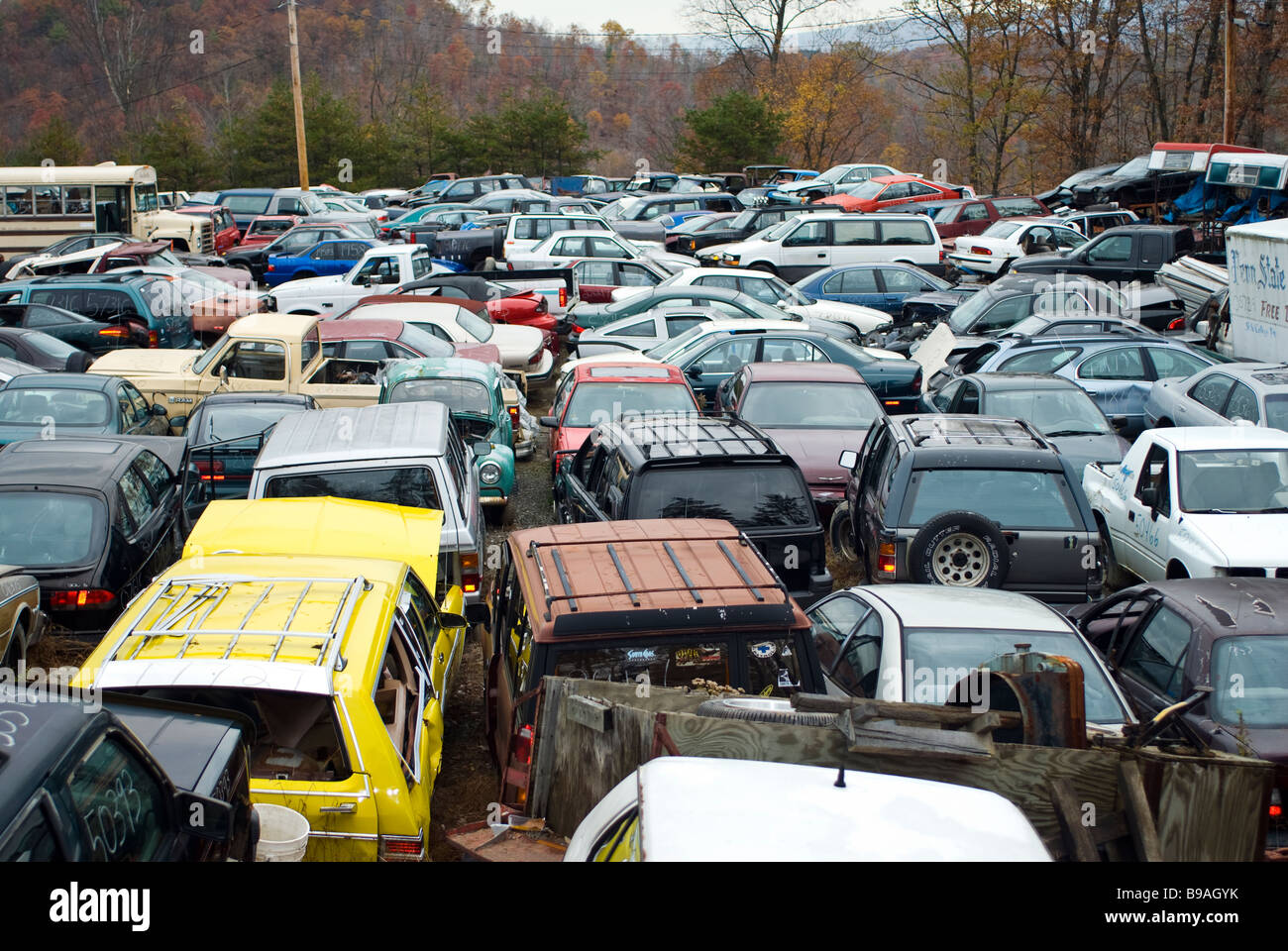 old buses in a junk yard Stock Photo - Alamy