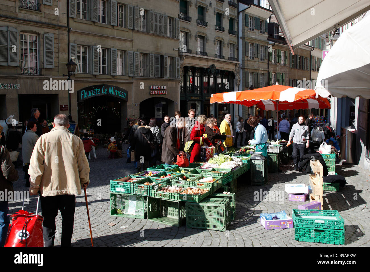 street market in lausanne switzerland Stock Photo