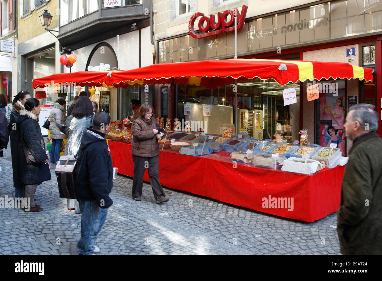 street market in lausanne switzerland Stock Photo