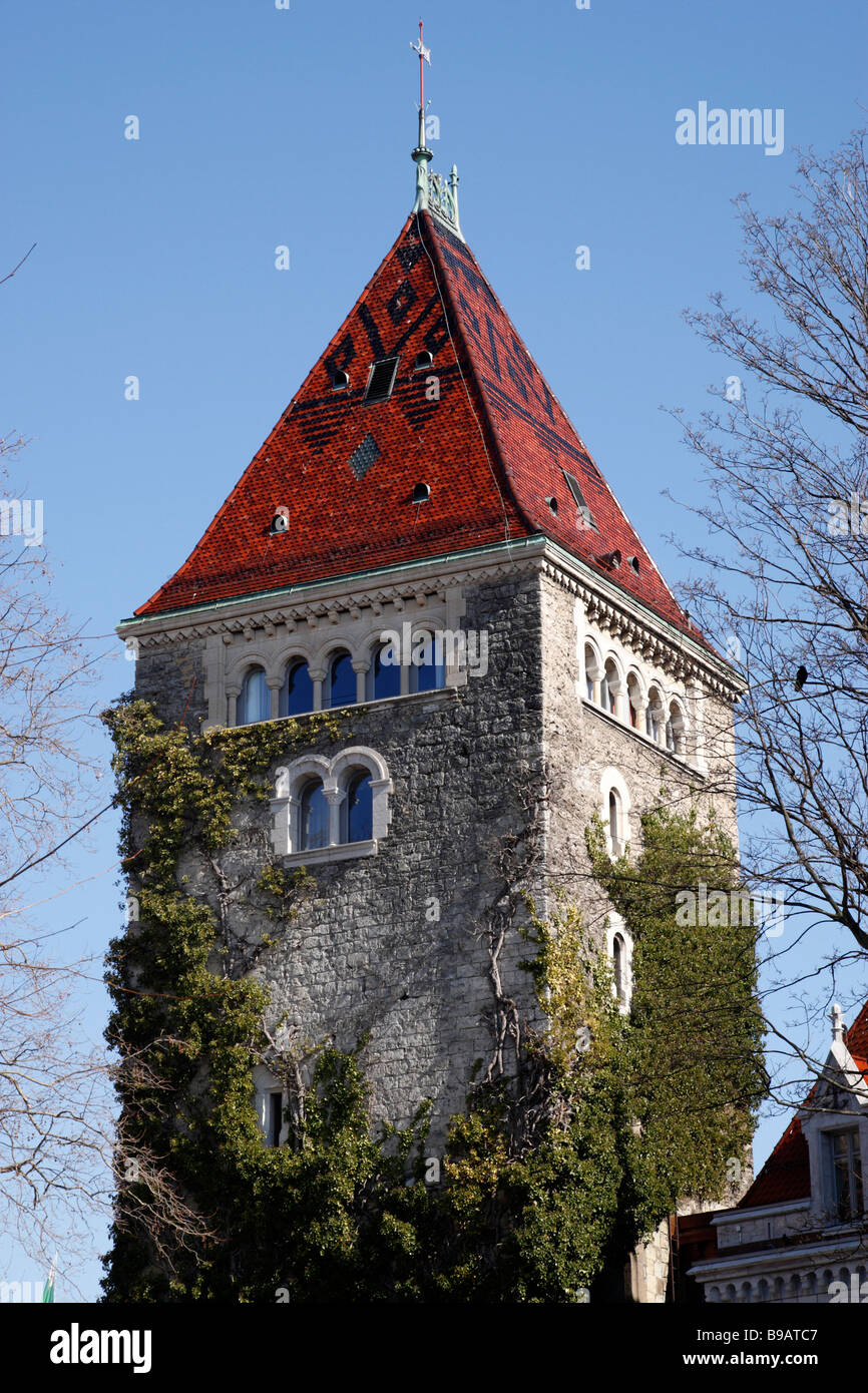 tower of the castle of ouchy an old medieval castle now a hotel ouchy south of the city of lausanne switzerland Stock Photo