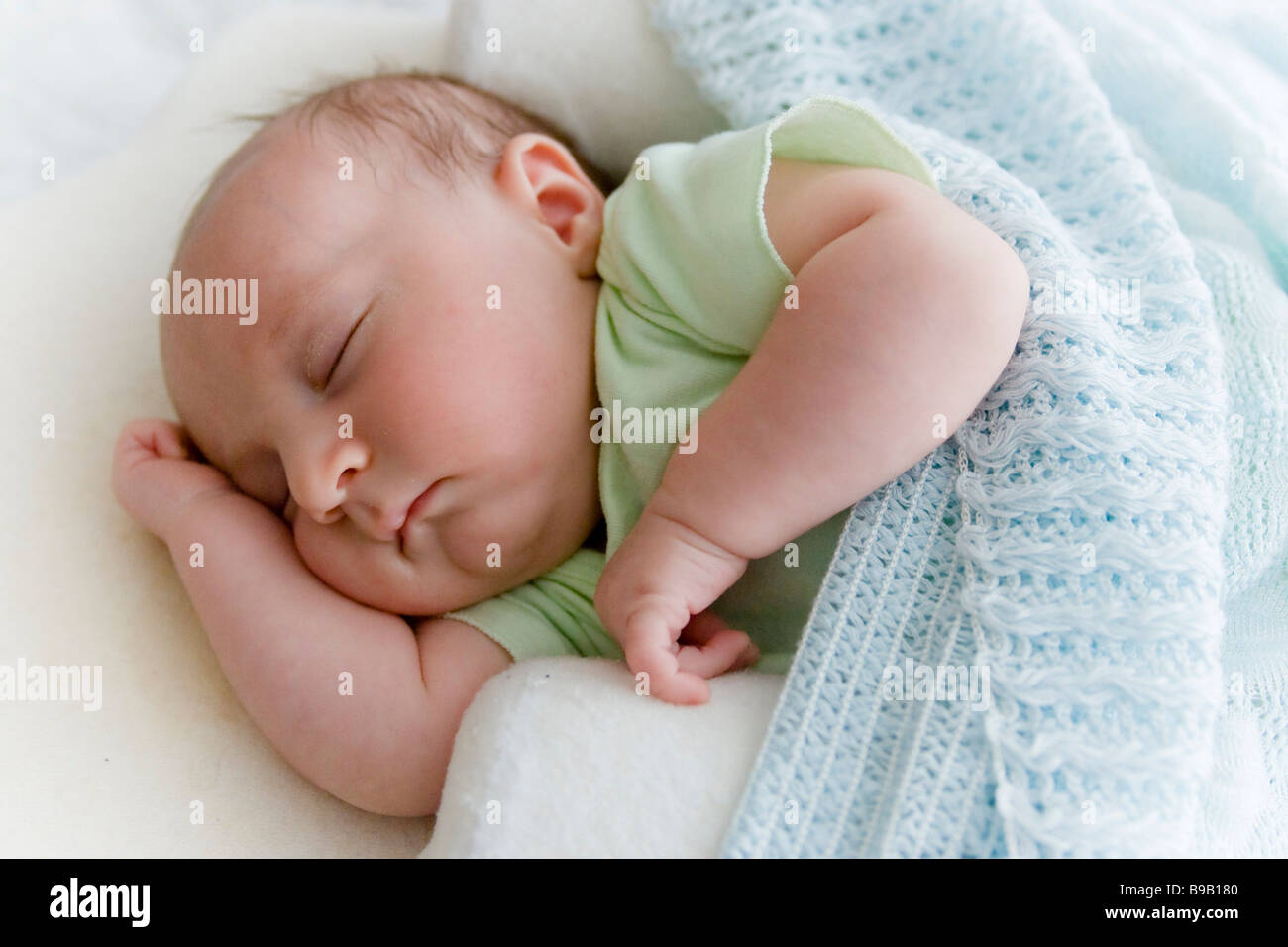 Sleeping five week old baby Stock Photo Alamy