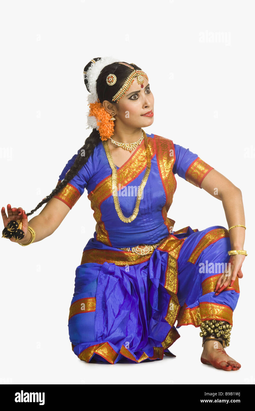 Female dancer performing Bharatnatyam the classical dance of India ...