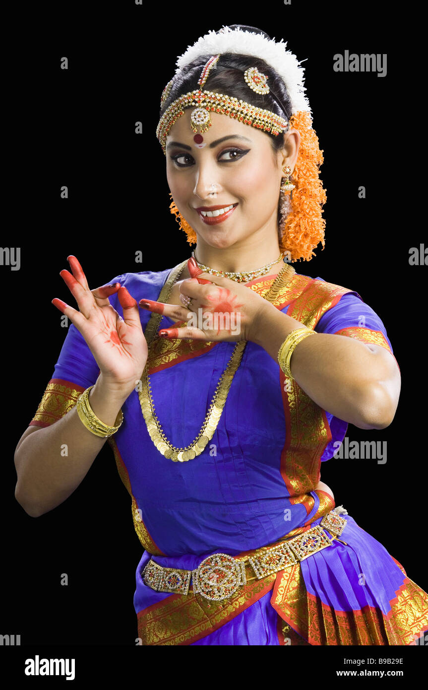 South Indian female dancer performing Bharatnatyam the classical dance