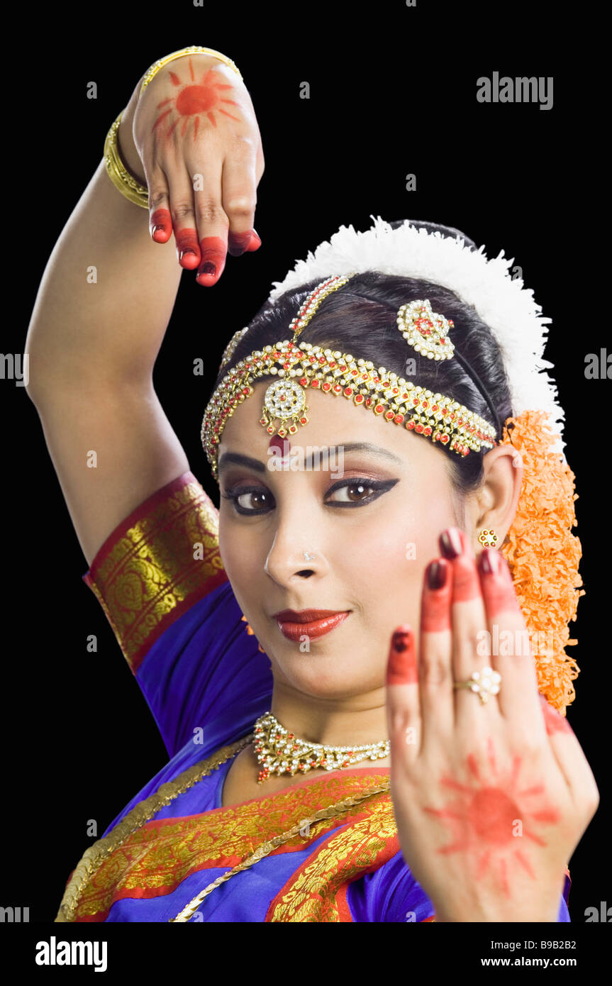 South Indian female dancer performing Bharatnatyam the classical dance