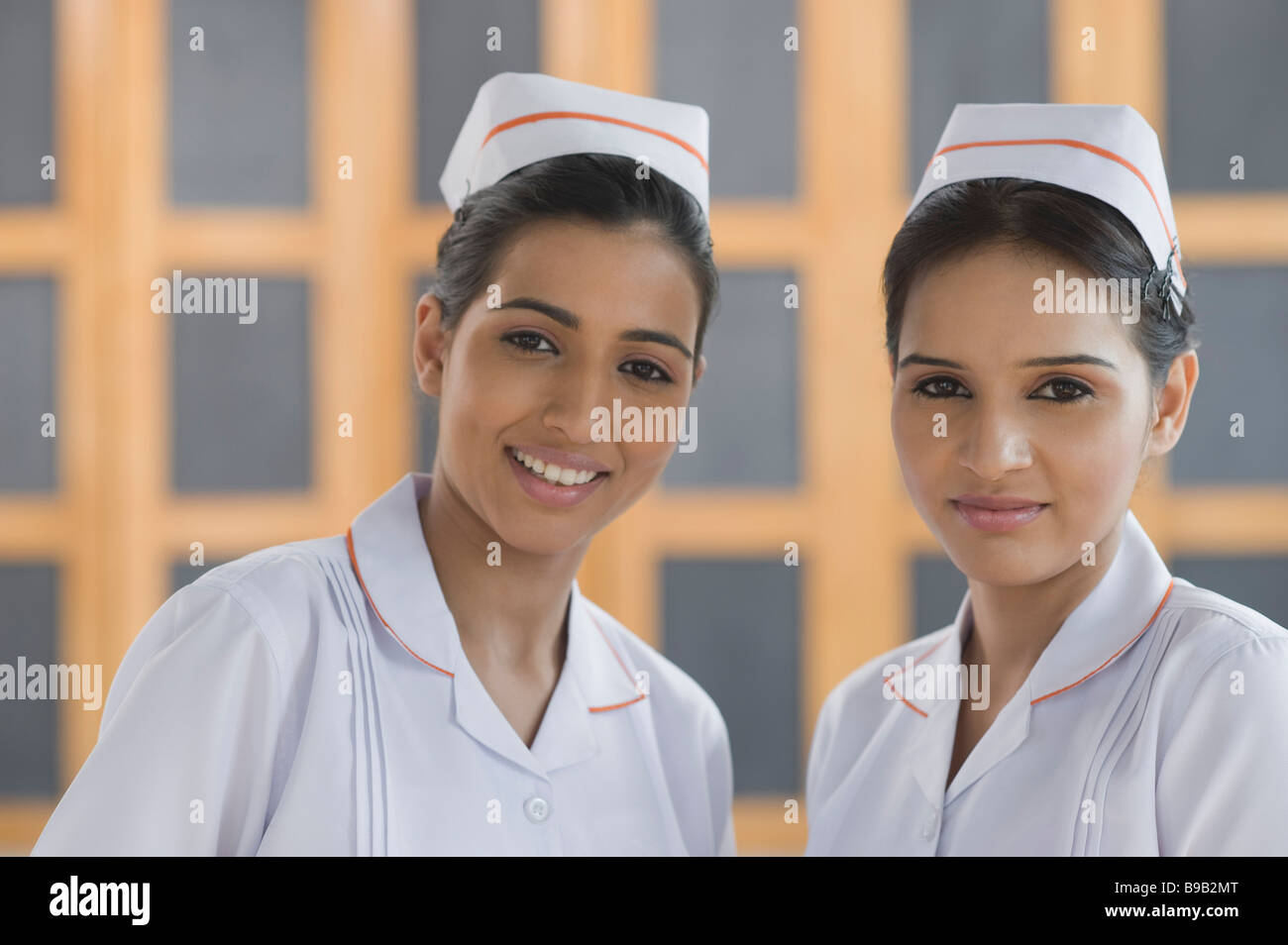 Portrait of two female nurses smiling Stock Photo