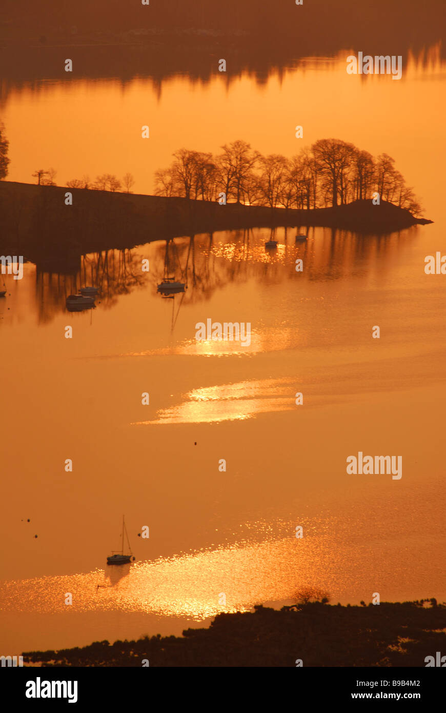 Sunrise over Lake Windermere, taken from Loughrigg Fell Stock Photo Alamy