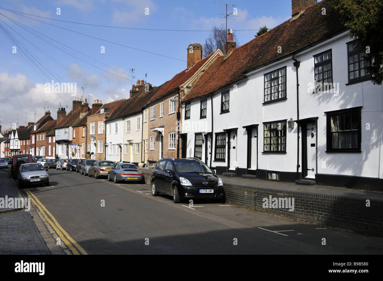The historic Fishpool Street with high set pavements St Albans UK Stock Photo