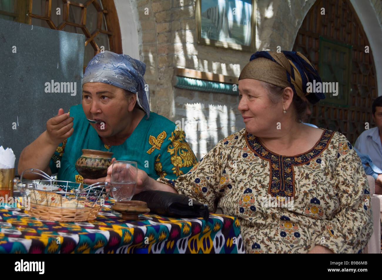 Uzbeks in a restaurant Bukhara Stock Photo