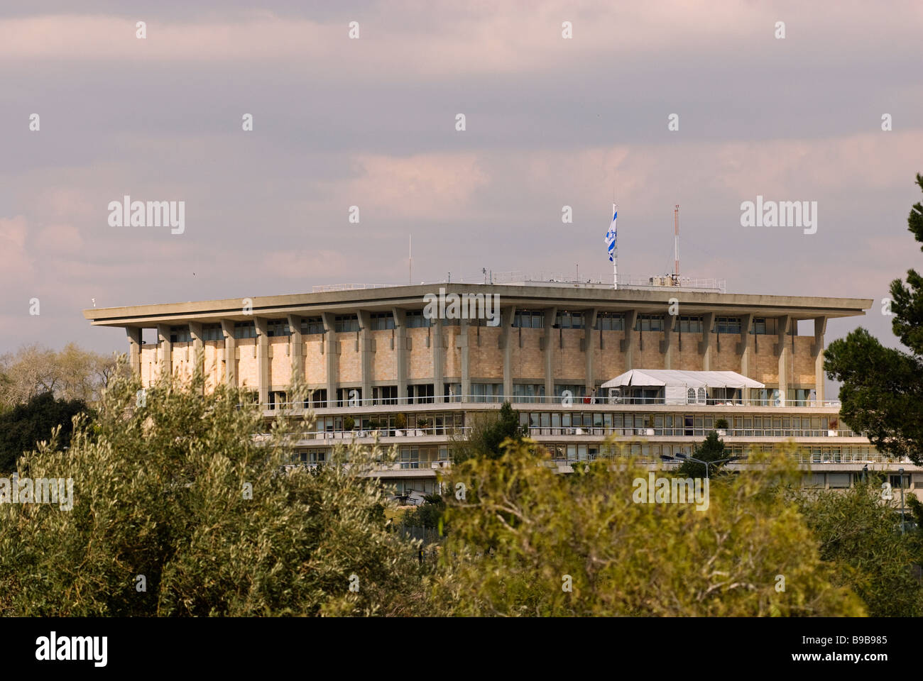 View of the Knesset the unicameral national legislature of Israel, located in Kiryat HaLeom also known as Kiryat HaUma which was traditionally conside Stock Photo