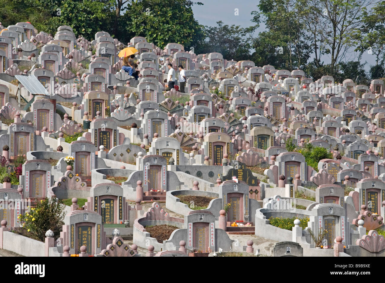 Chinese tombstones during Qing Ming in Malaysia, South East Asia Stock Photo