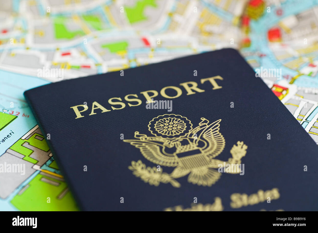 A US passport facilitates international travel. Stock Photo