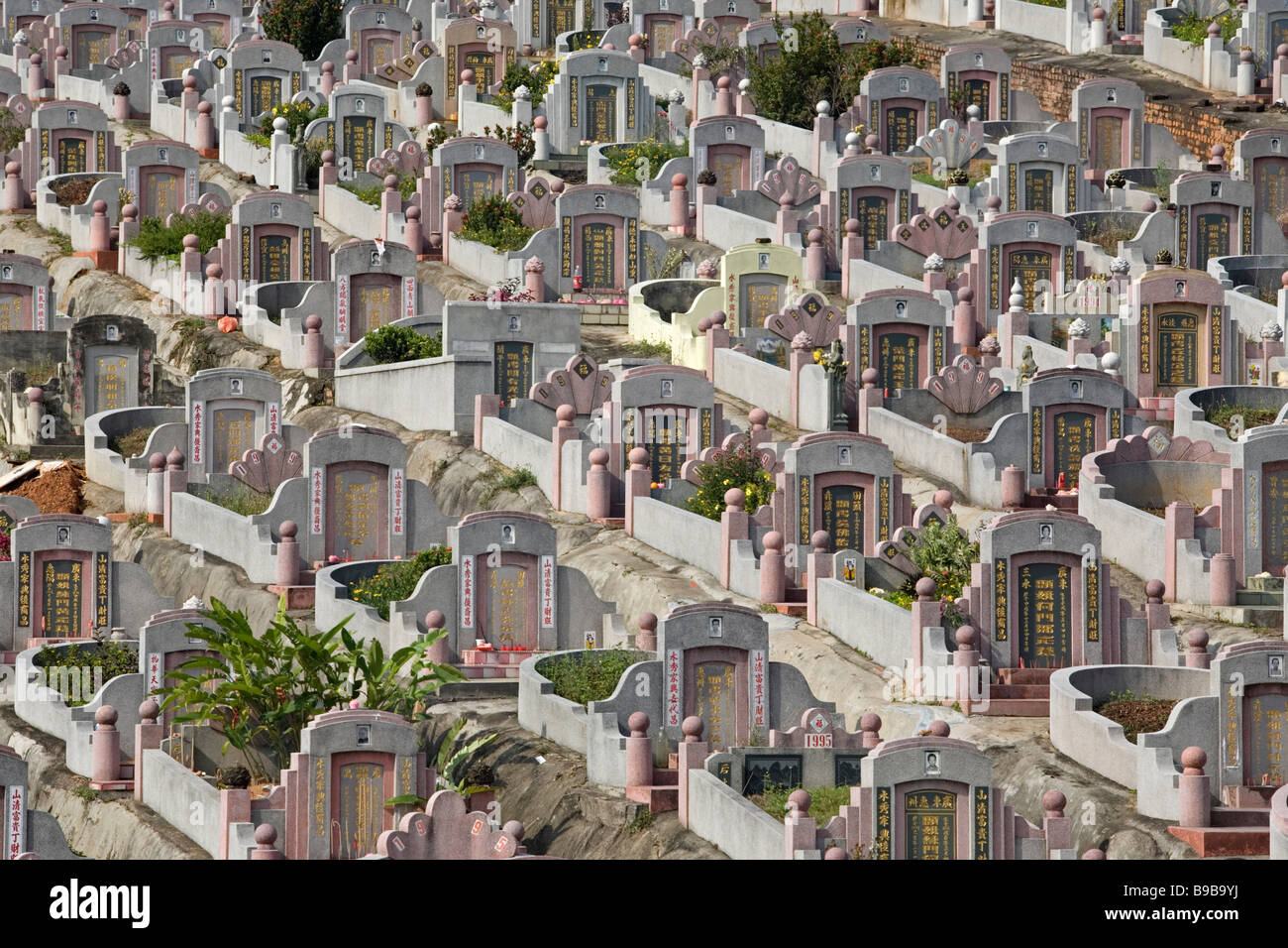 Chinese tombstones during Qing Ming in Malaysia, South East Asia Stock Photo