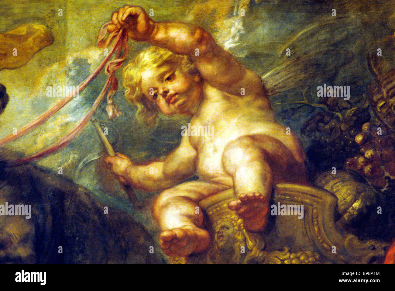 Banquetting House Rubens painted ceiling detail Whitehall London England UK 17th century painting gilt gilded cherub putto putti Stock Photo