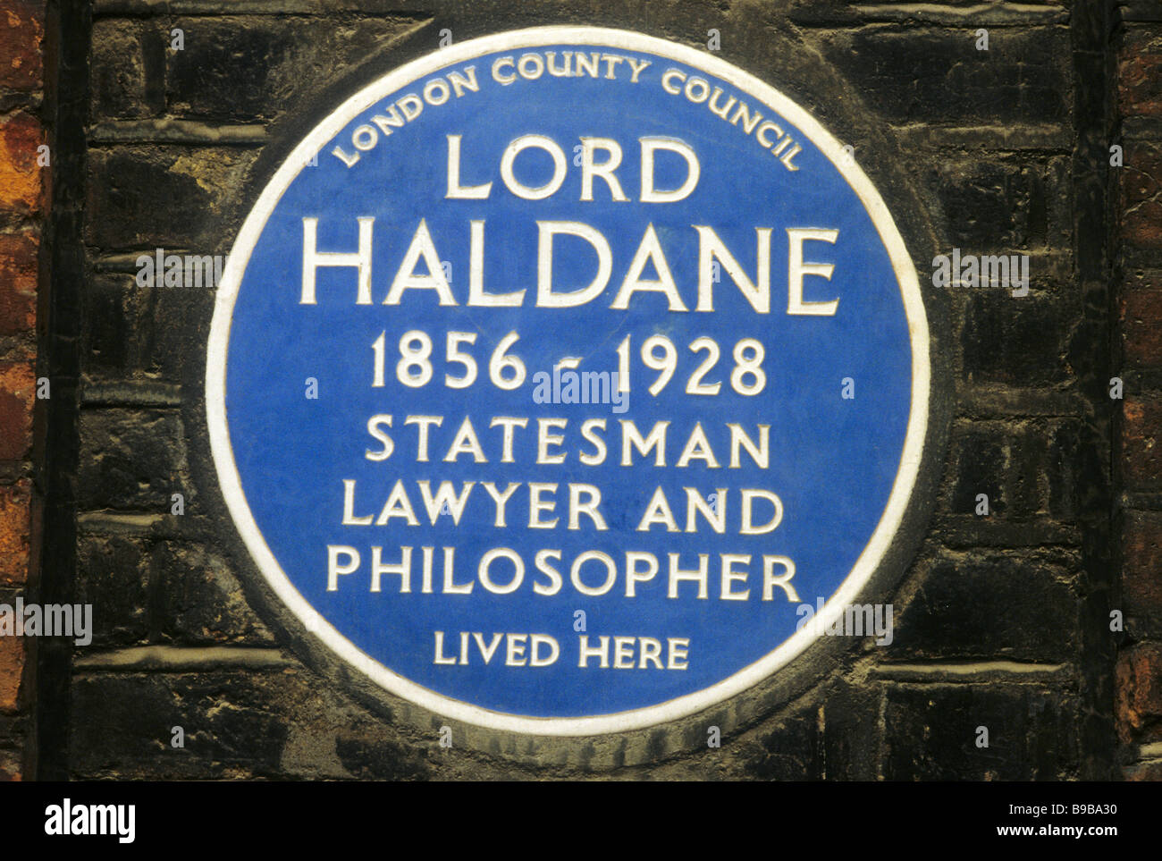 Blue Plaque Lord Haldane Statesman Lawyer Philosopher commemorative London England UK plaques Stock Photo
