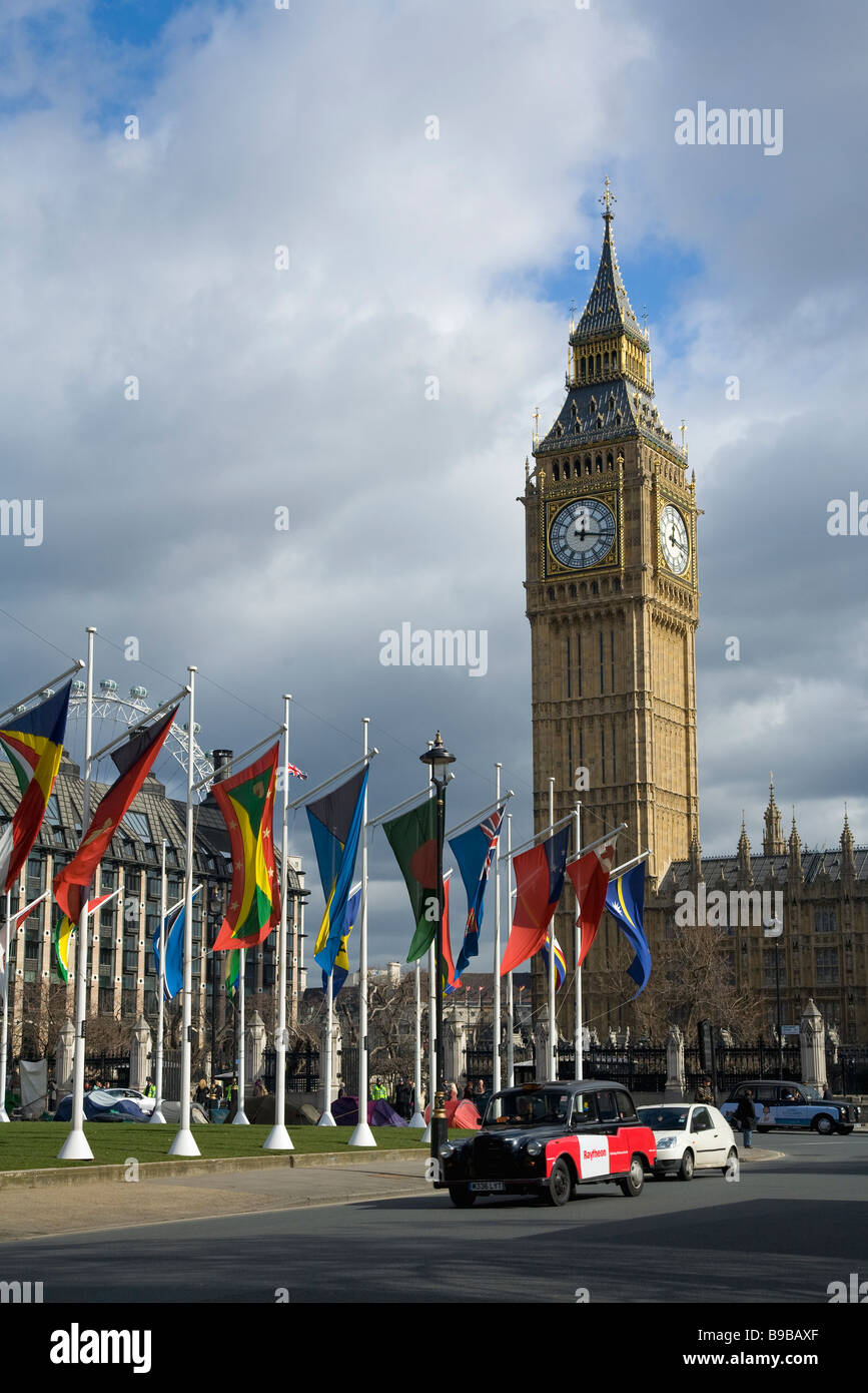 Big Ben clock Houses of Parliament and Parliament Square Westminster