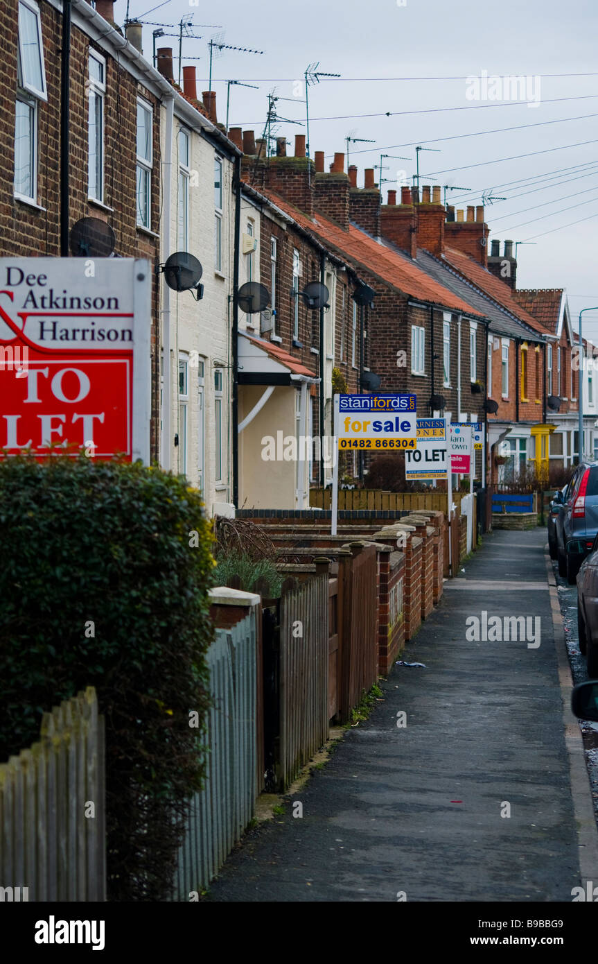 A row of for sale and rental signs in Beverley, East Yorkshire Stock