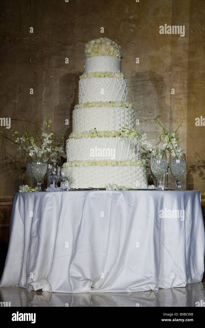 Tiered wedding cake on table Beirut Lebanon Middle East Asia Stock Photo