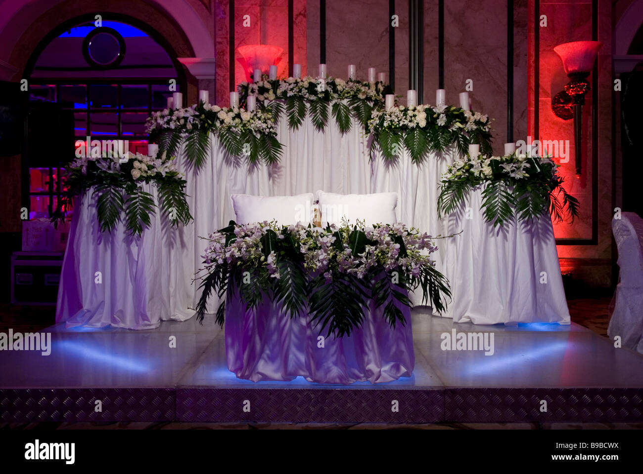 Wedding hall decorated with flowers and candles Beirut Lebanon Middle