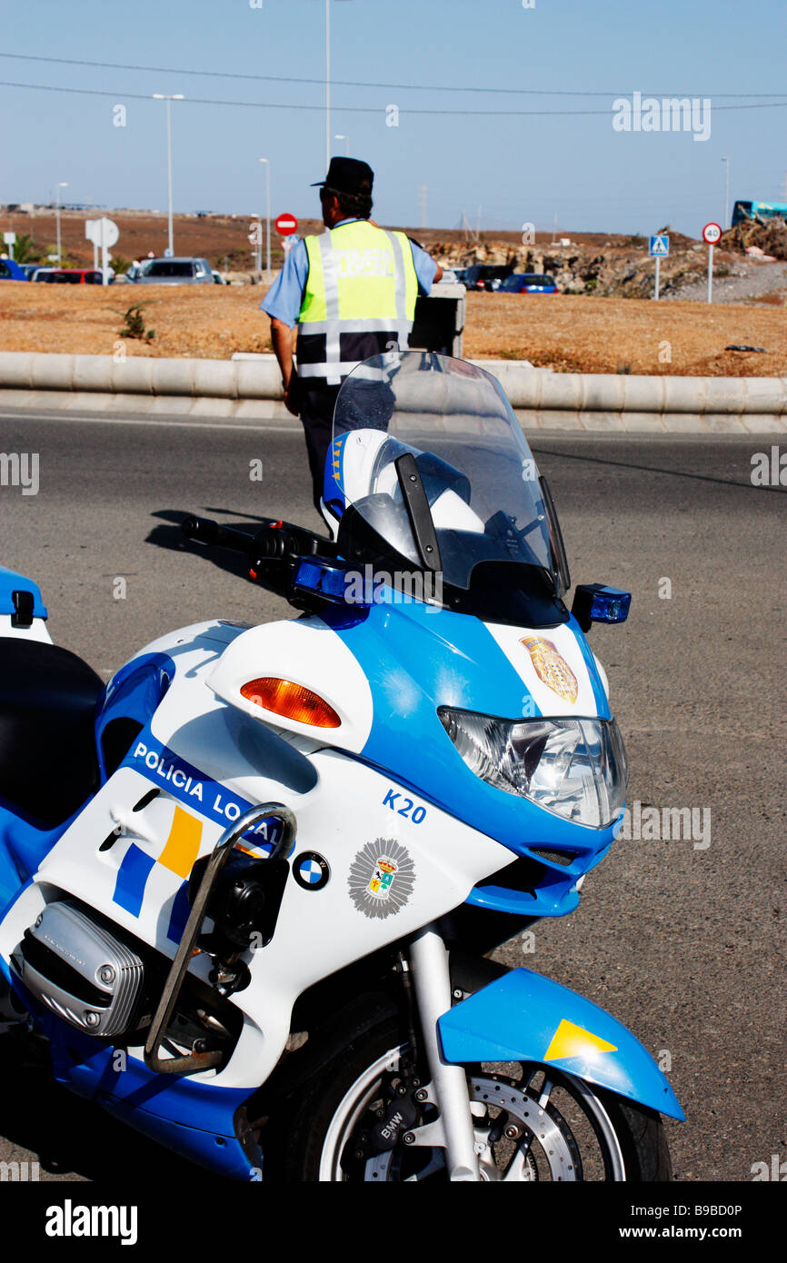 'Policia Local' (local police) policeman on traffic duty on Gran Canaria in the Canary Islands Stock Photo