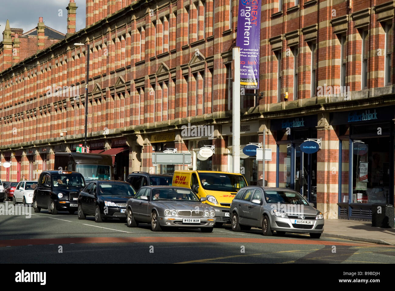 Traffic jam in Deansgate Manchester city centre UK Europe Stock Photo