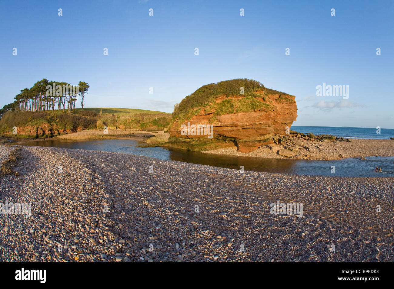 Otterton Ledges and River Otter in evening light Budleigh Salterton Devon West Country England UK United Kingdom GB Great Britai Stock Photo