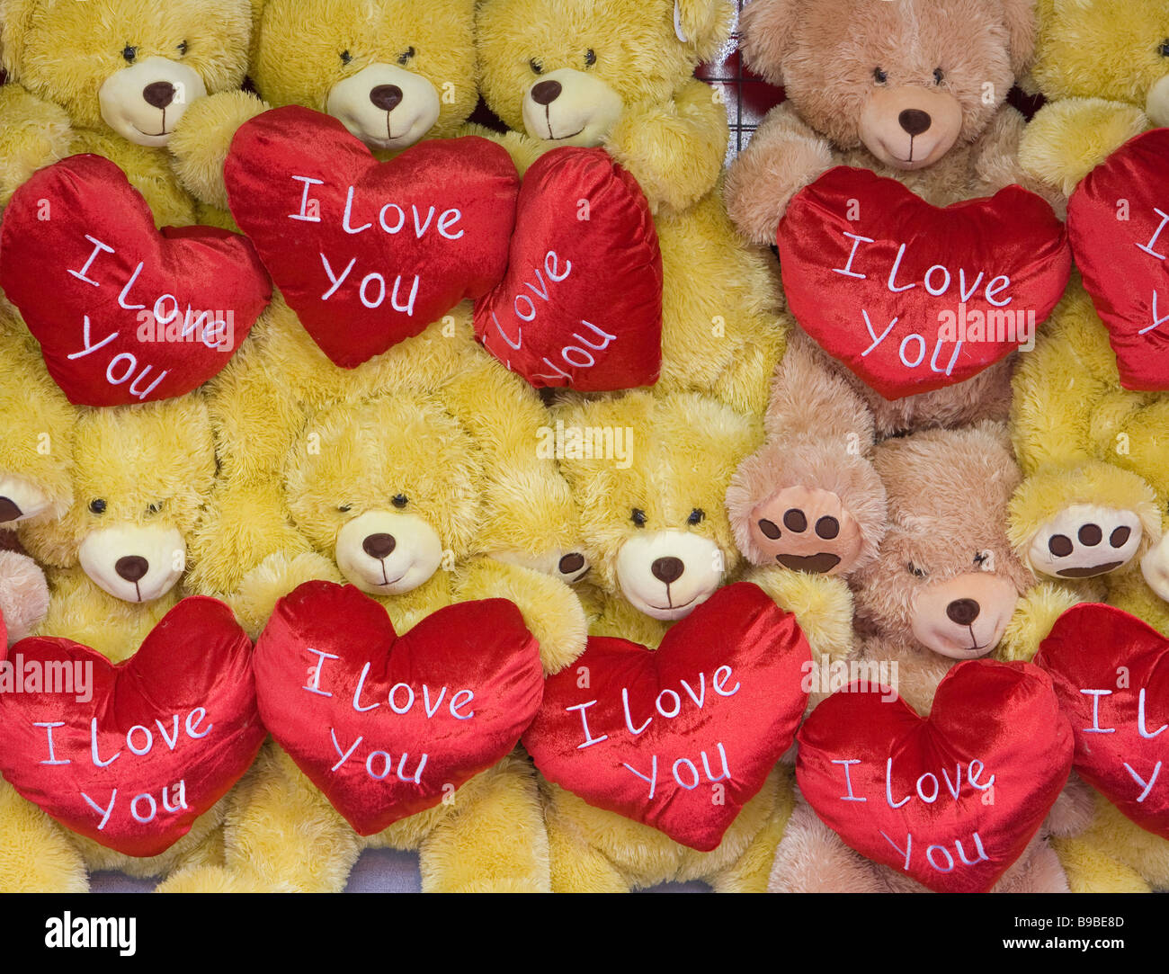 Teddy bears with I love you hearts Stock Photo