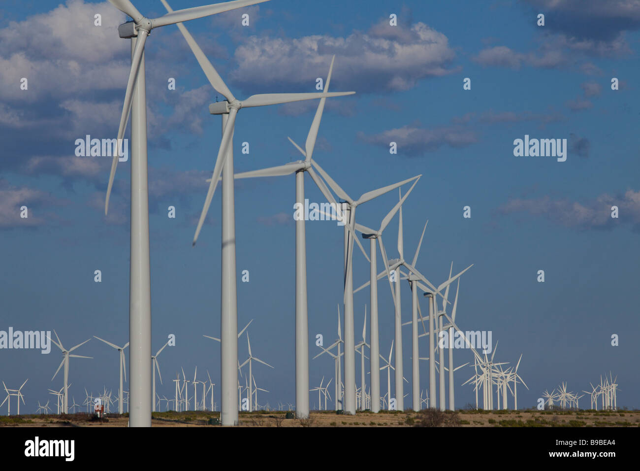 Wind turbines generating electricity at Horse Hollow Wind Farm Nolan Texas the world's largest wind project. Stock Photo