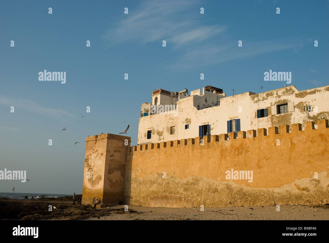 Essaouira's medina, or walled town, and rampart in the afternoon light. Stock Photo