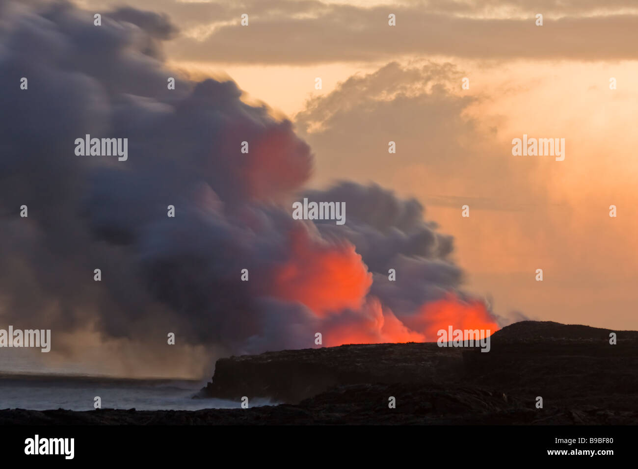 Lava flowing into the ocean near Kalapana, Big Island, Hawaii, USA