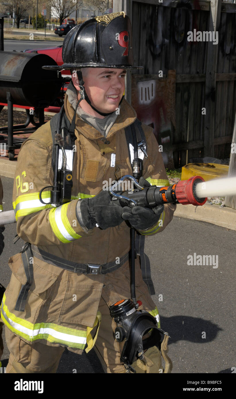 Portrait of a firefighter fighting a fire Stock Photo