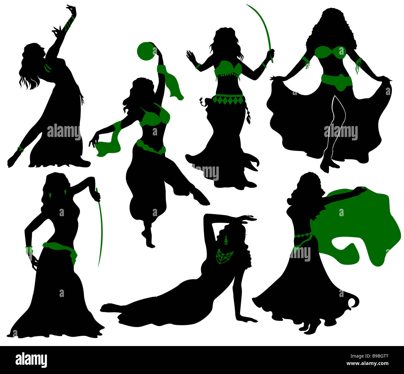 Belly dance. Silhouettes of beauty dancers. Stock Photo