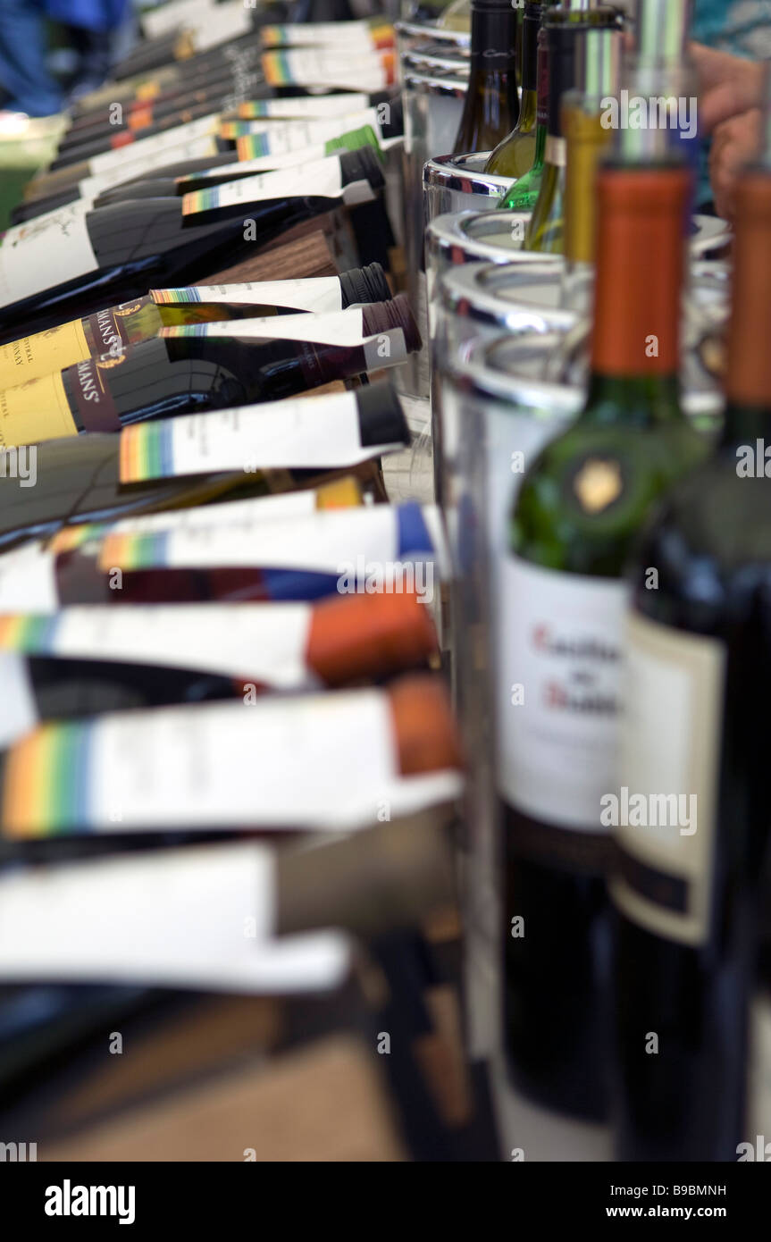 wine bottles on display at exhibition Stock Photo