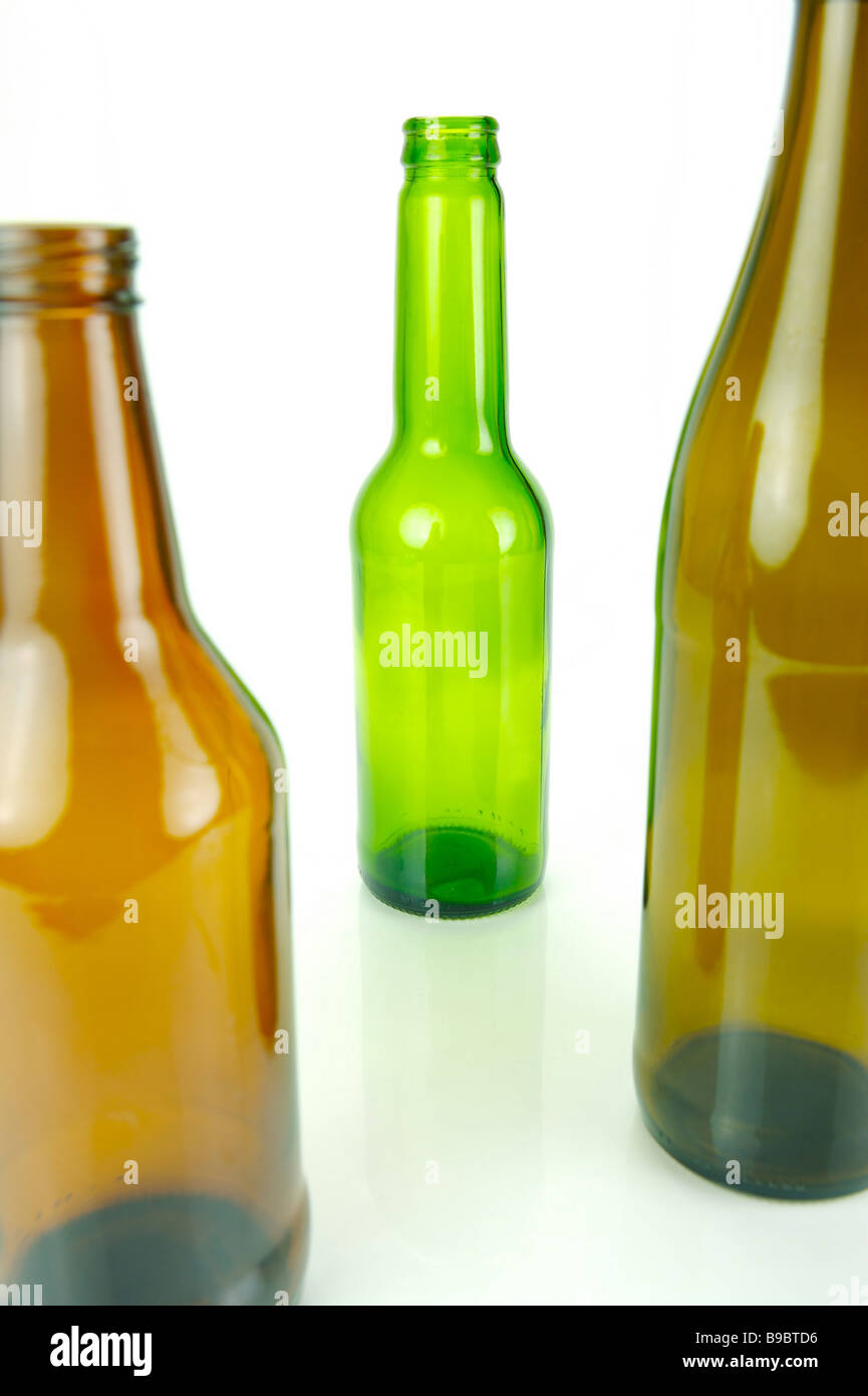 Empty beer bottles isolated against a white background Stock Photo - Alamy