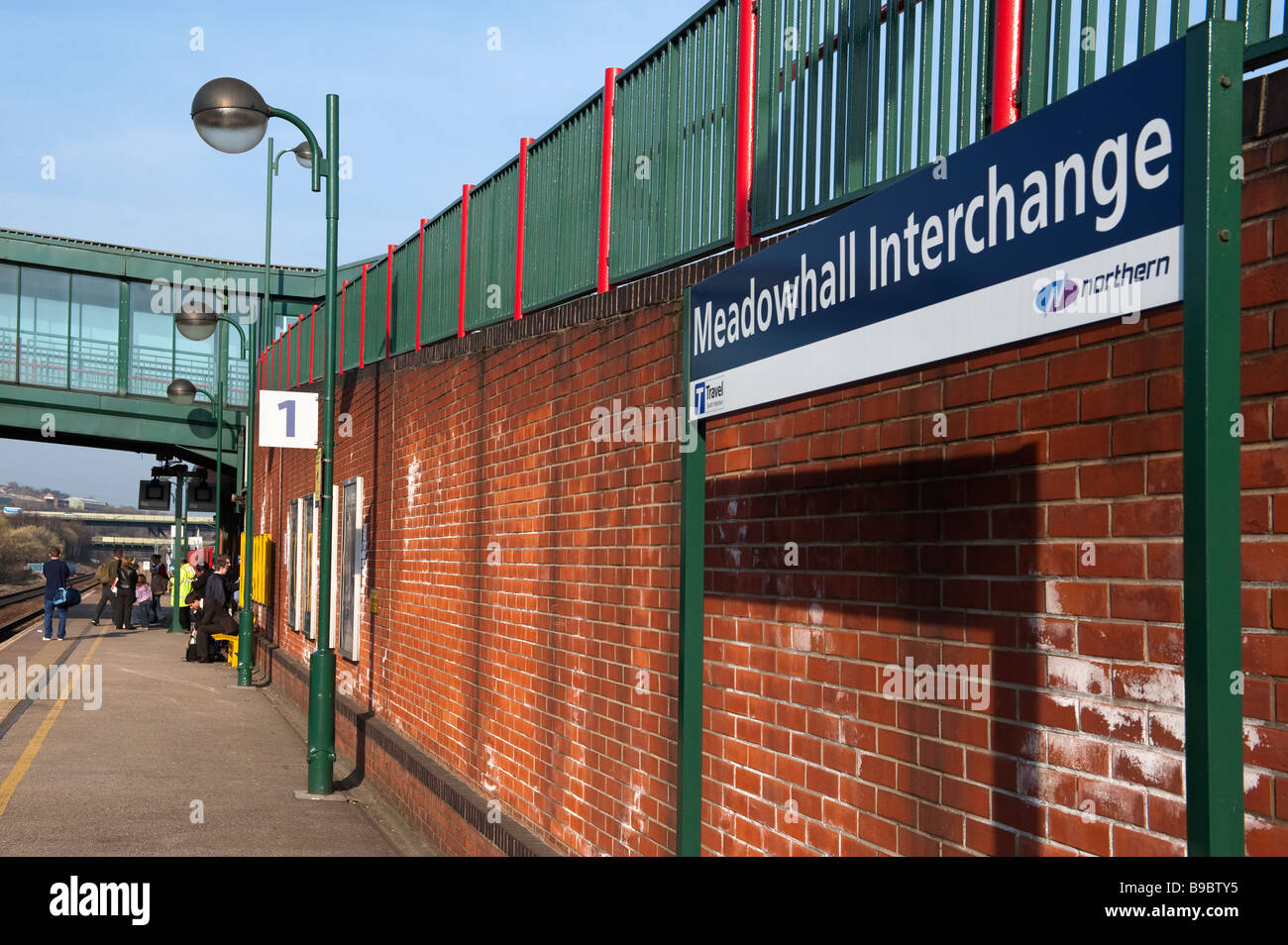 Railway platform and passengers, Meadowhall Interchange,Sheffield, 'South Yorkshire' England, 'United Kingdom' Stock Photo