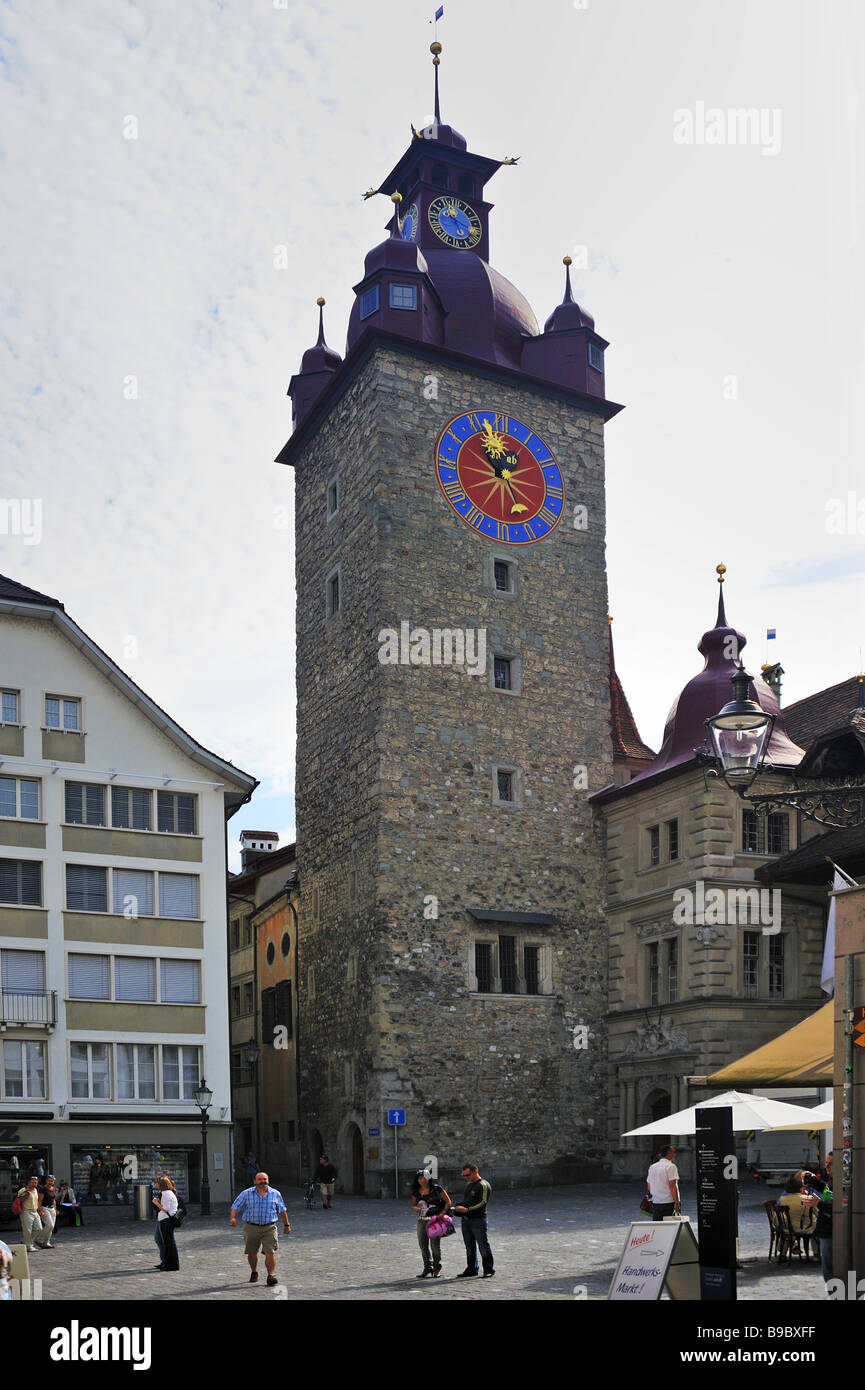 Rathaus clock tower in Lucerne Stock Photo
