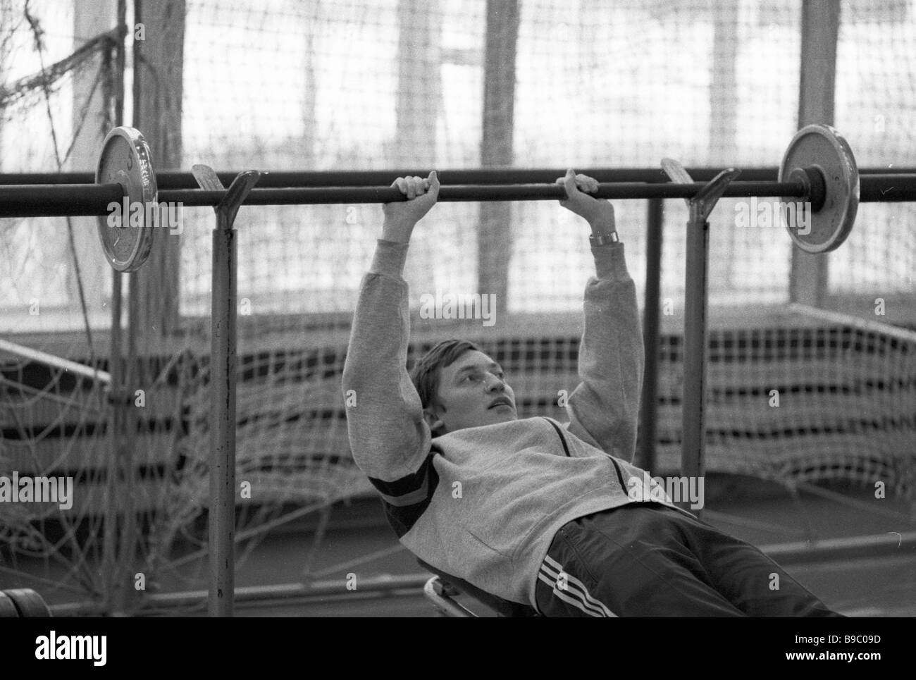 World chess champion Anatoly Karpov training in a gym Stock Photo