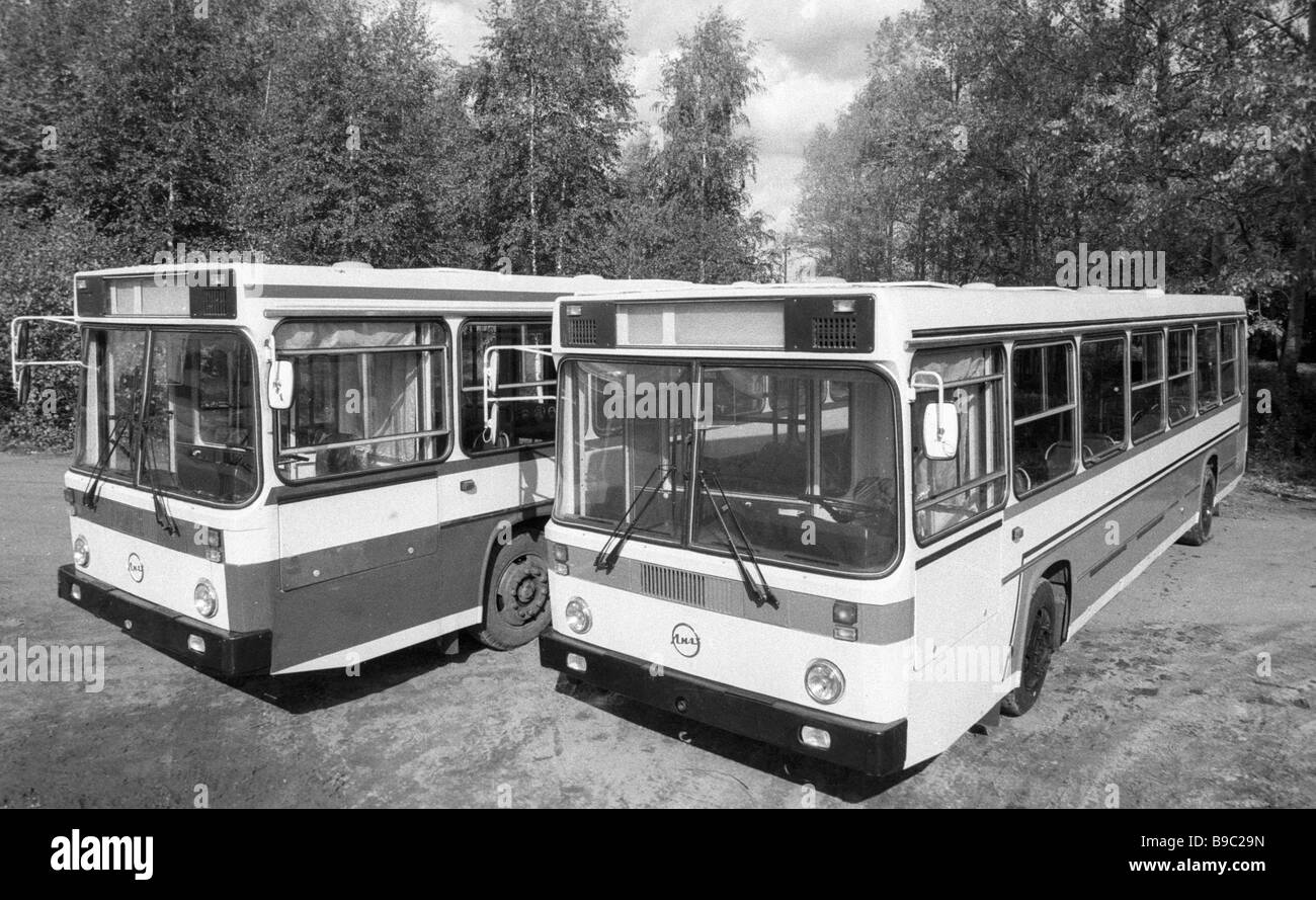 Buses produced by the Likinsky plant Stock Photo