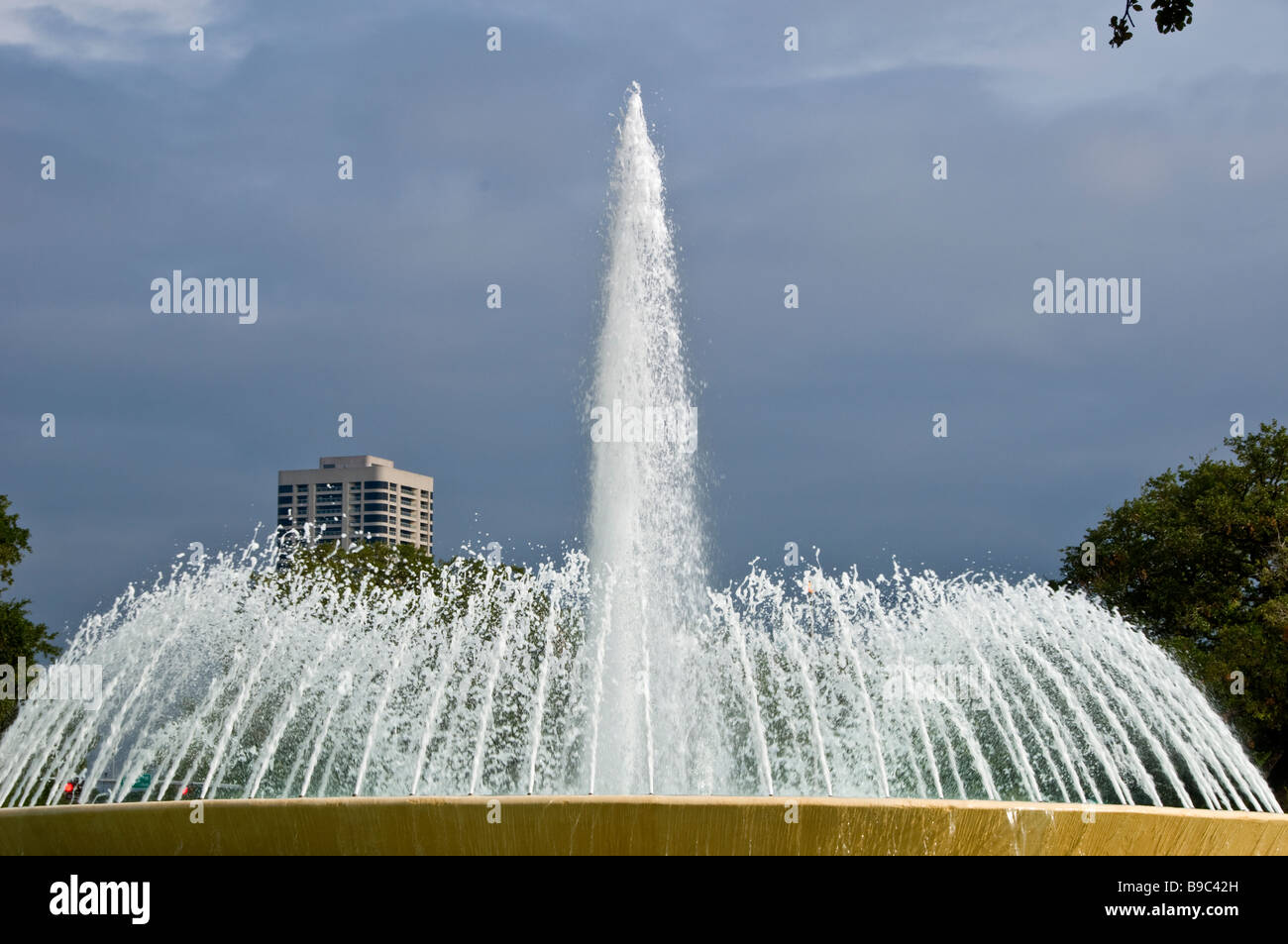 Mecom Fountain museum district Houston Texas tx city landmark fountain shooting water  Main Street at Montrose Boulevard Stock Photo