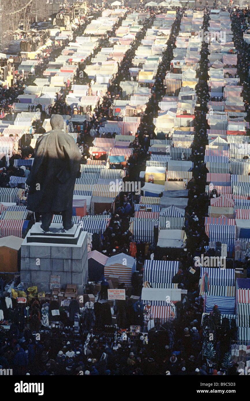 A market which sells clothing in the Luzhniki sports complex Stock ...