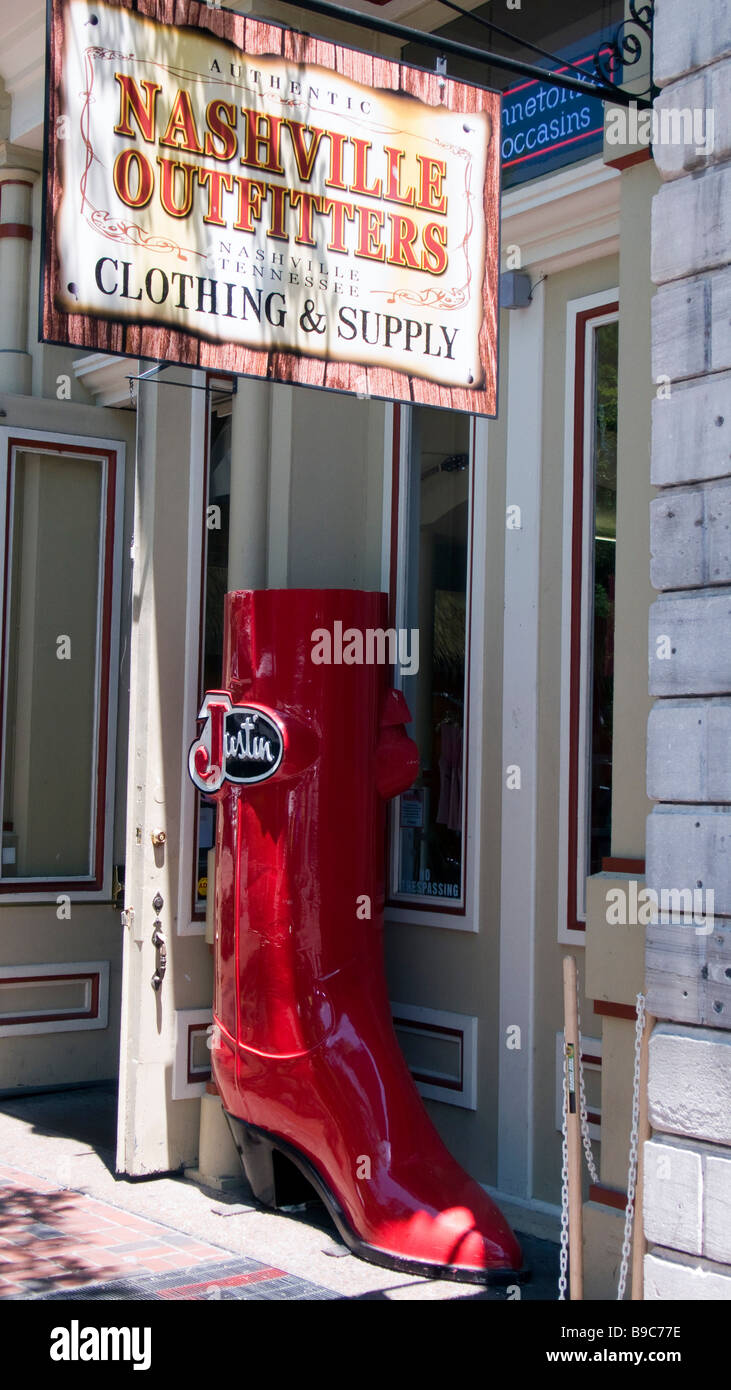 Model Western Justin boot outside clothing store Nashville Tennessee