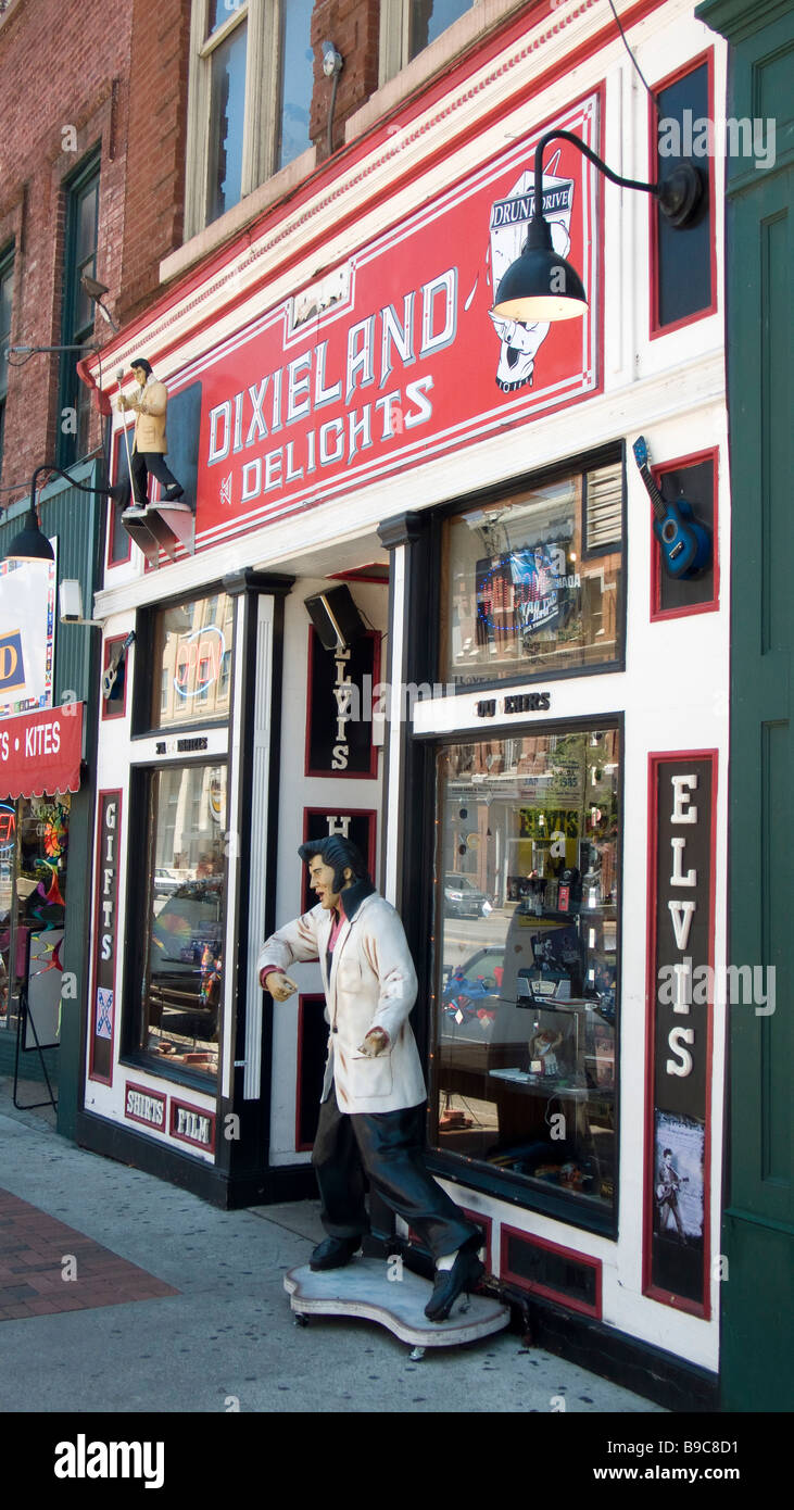 Elvis Presley figure outside novelty and souvenir shop Nashville