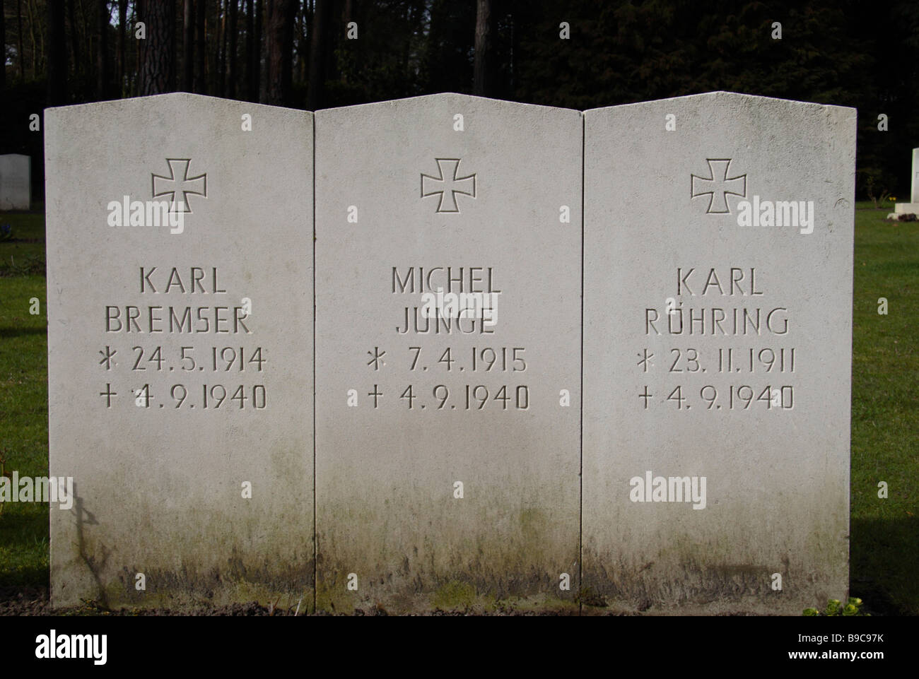 Three German headstones in the Brookwood Military Cemetery, Woking. Stock Photo