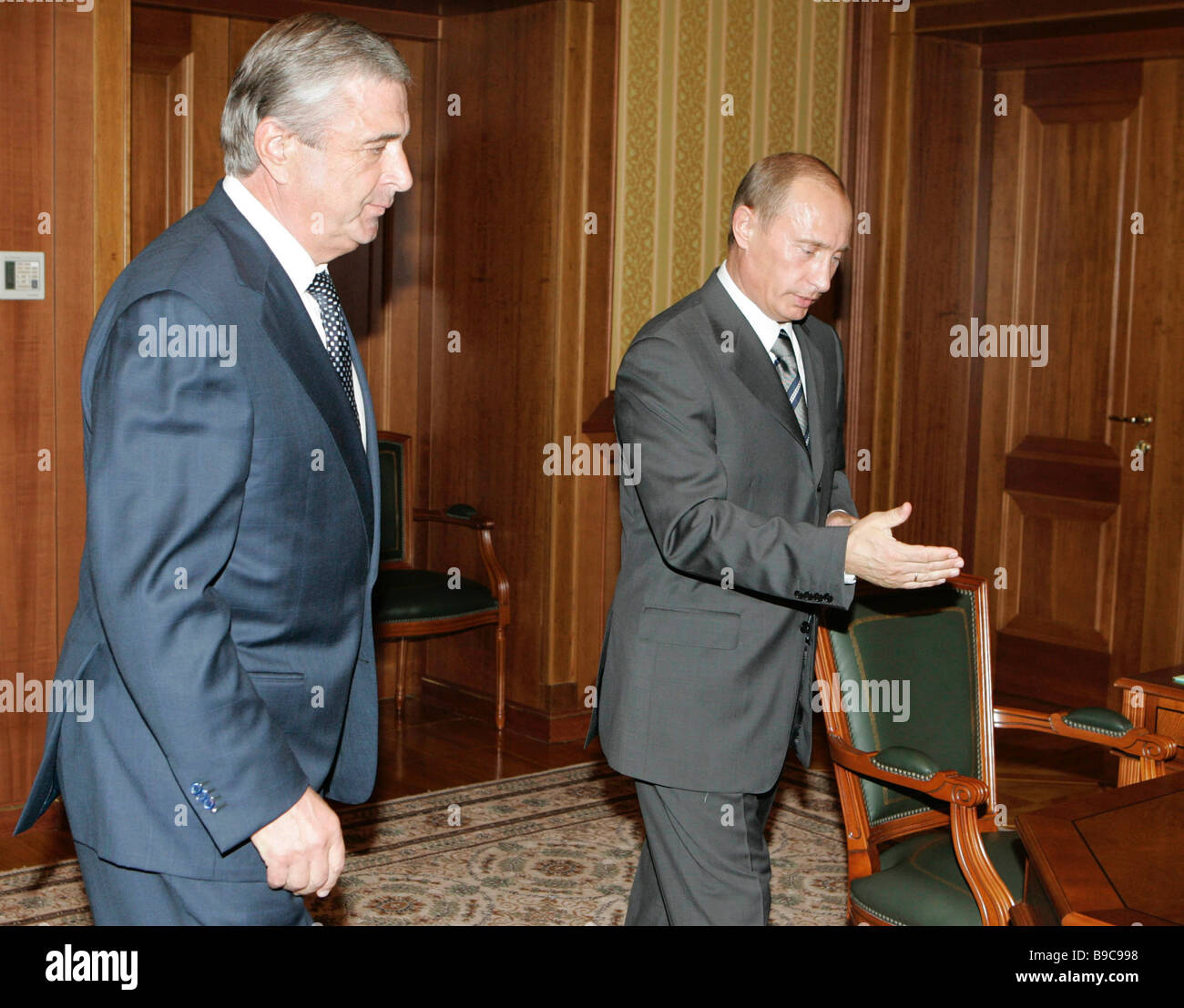 Russian President Vladimir Putin right receiving Pavel Borodin state ...