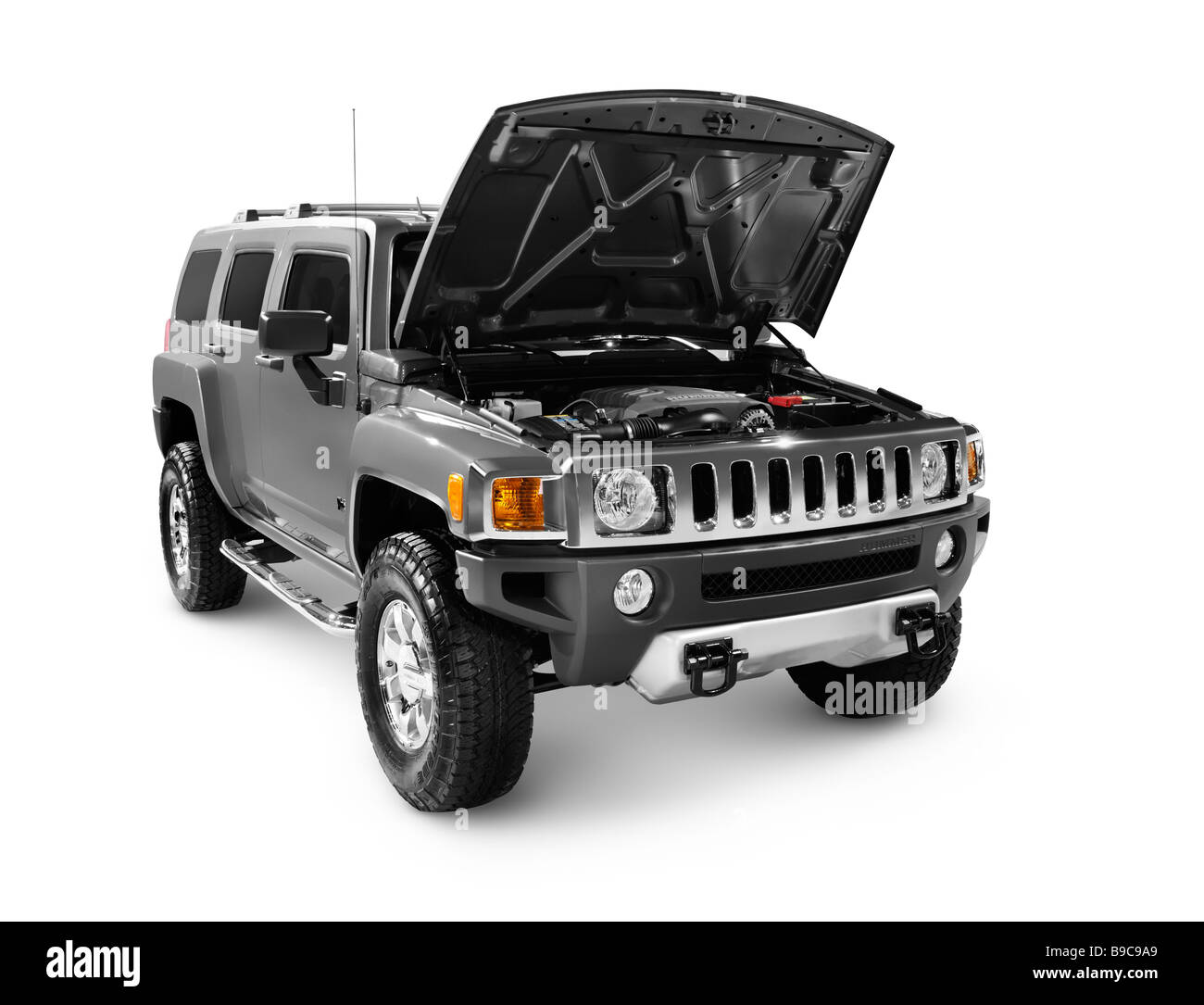 License and prints at MaximImages.com - Hummer H3 SUV with open hood Stock Photo