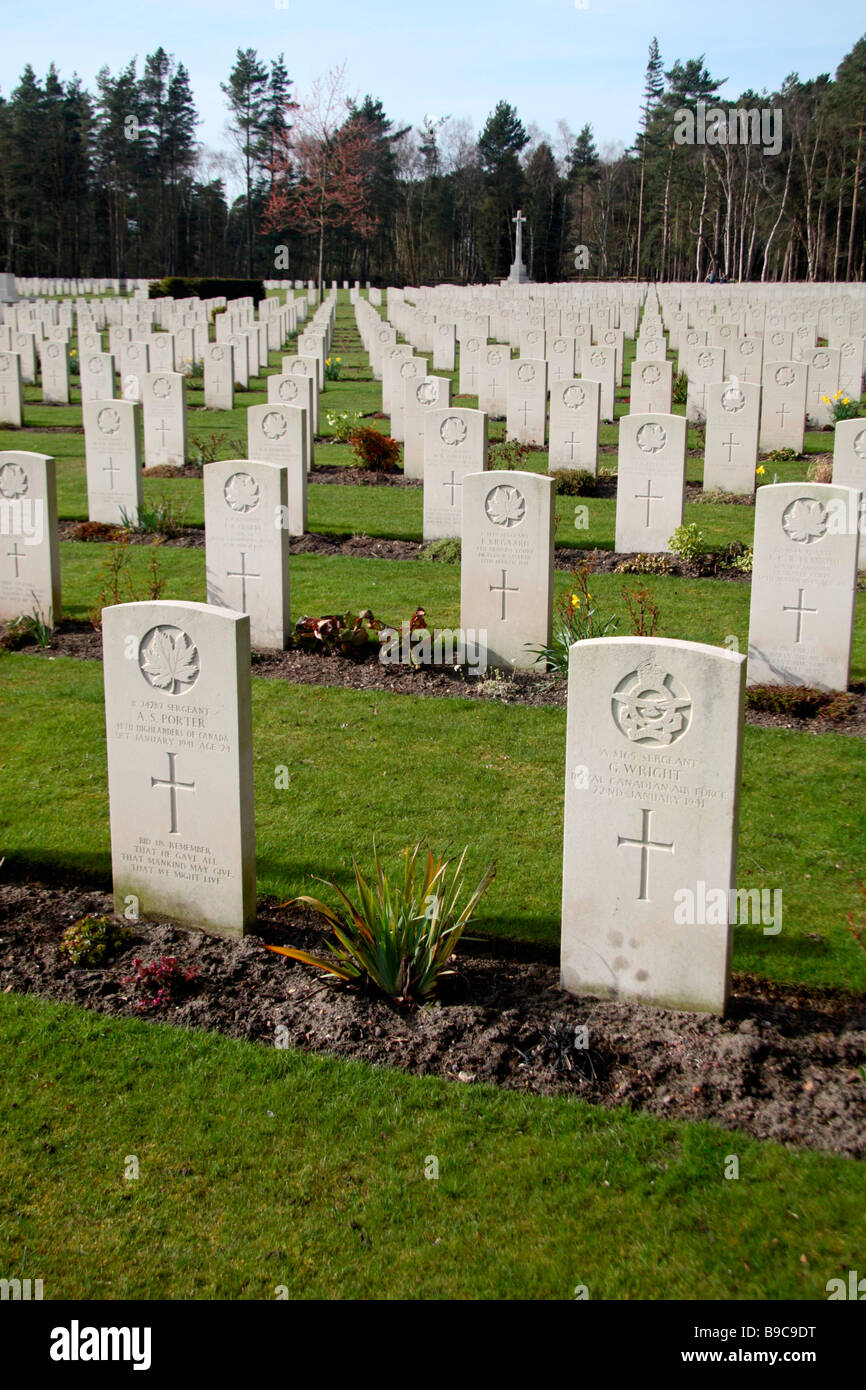 World War II headstones of Commonwealth soldiers in the Brookwood Military Cemetery, Woking. Stock Photo