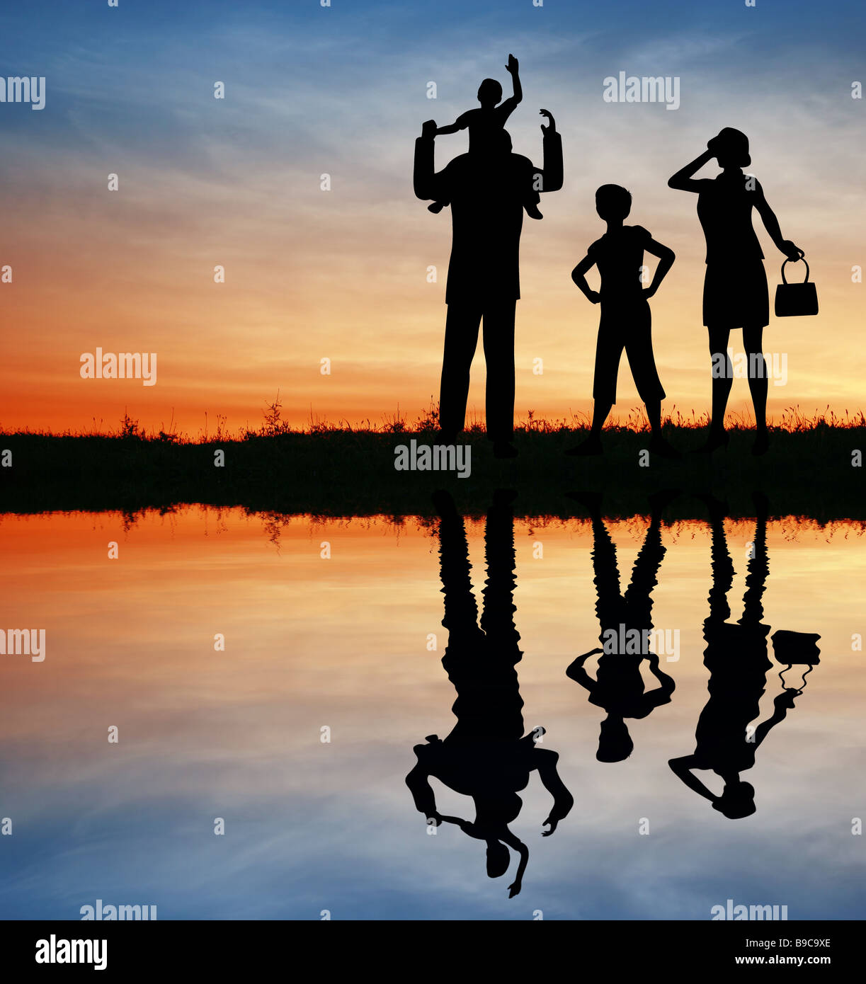 family silhouette on sunset sky. water Stock Photo - Alamy