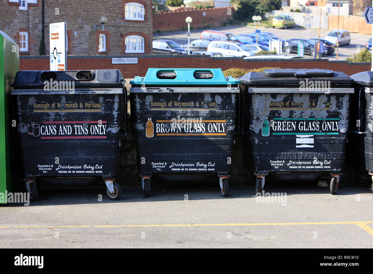 Recycling bins for tins and glass Stock Photo - Alamy