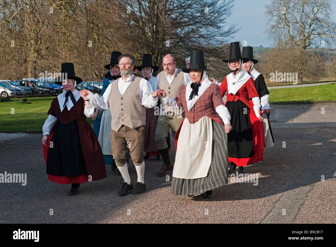 Traditional Welsh dancing in period dress at Llanover Hall, Abergavenny
