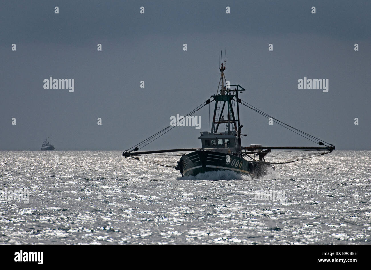 Beam trawling for langoustines in the Sound of Sleat, Inner Hebrides, Scotland. Stock Photo